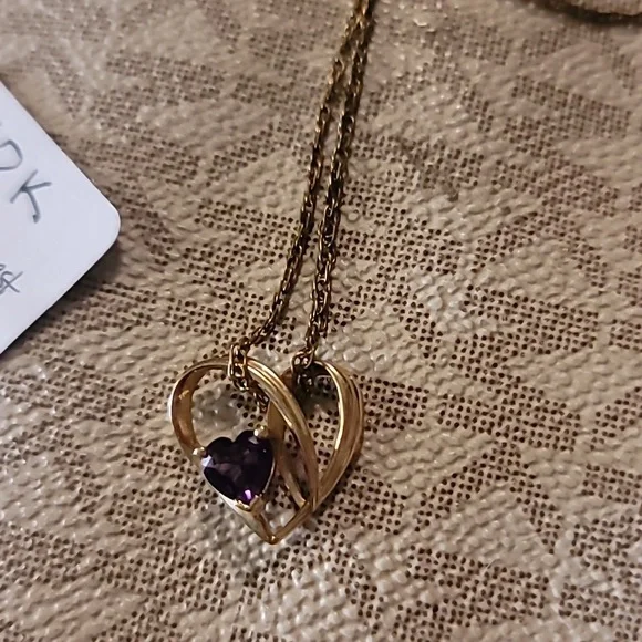 ✨ Stunning Vintage 10K Gold Amethyst Heart Pendant Necklace ✨